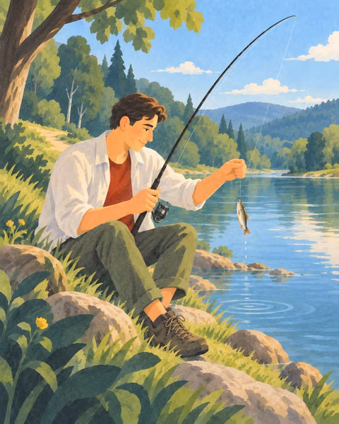 Illustration for Fishing on a Summer Day in Russia