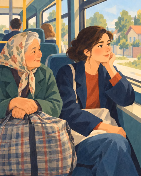 Illustration for Bus Journey in a Small Town